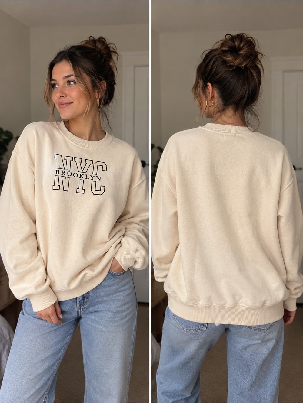 Urban Outfitters Cream ‘NYC Brooklyn’ Comfy Casual Sweatshirt, Small